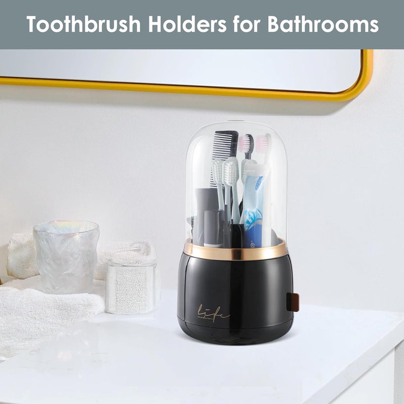 EXIN DECHEN Toothbrush Holders with Cover for Bathrooms, 360° Rotating 7-Slot Draining Water for Placing Kids Electric Toothbrushes,Toothpaste,Razors,Bathroom Counter Dresser Vanity Organizer(Black) - Image 5